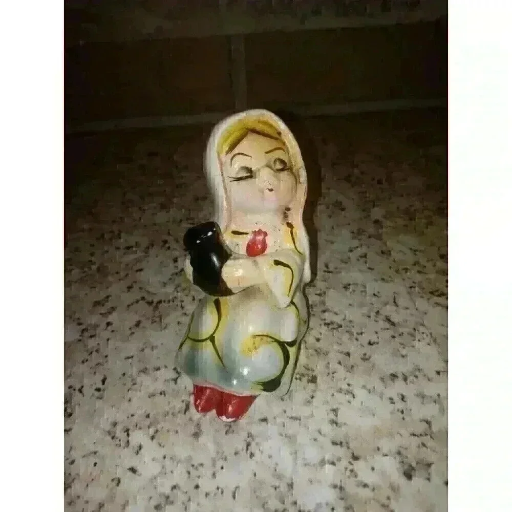 Vintage Salt Shaker With Woman Holding Jar Made In Japan